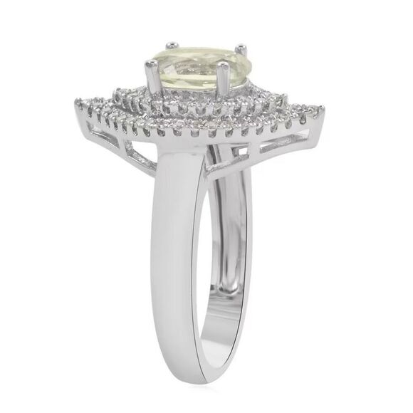 Simulated Prasiolite and Simulated Diamond 2.90 ctw Silver Ring Size 10 New - Picture 4 of 6